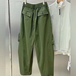 Green Cargo Pants with Adjustable Waistband and Relaxed Fit